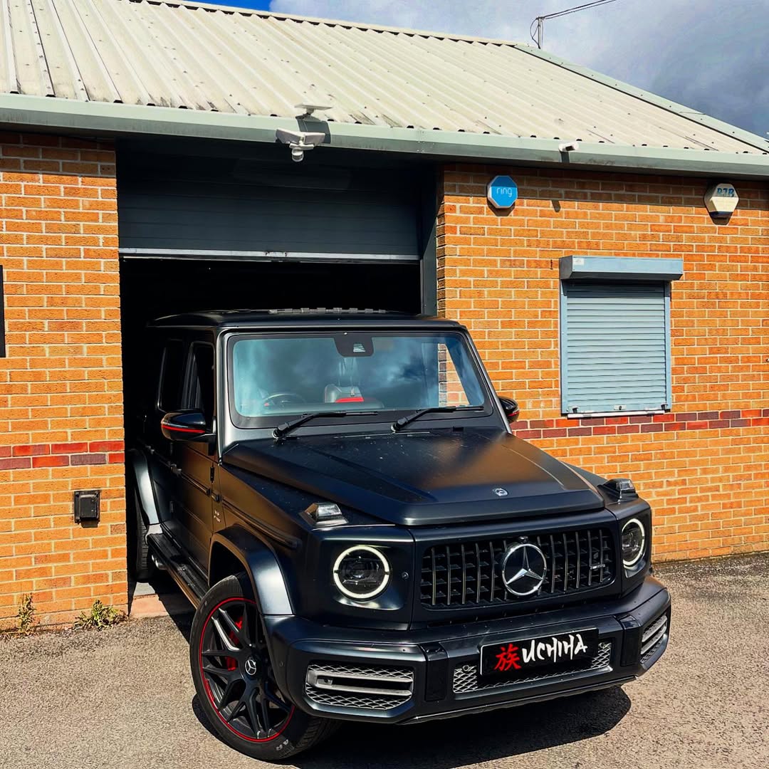 Black Mercedes-Benz G-Class SUV fitted with a Meta Trak S5 insurance approved tracker & immobiliser parked in front of Uchiha Customs.